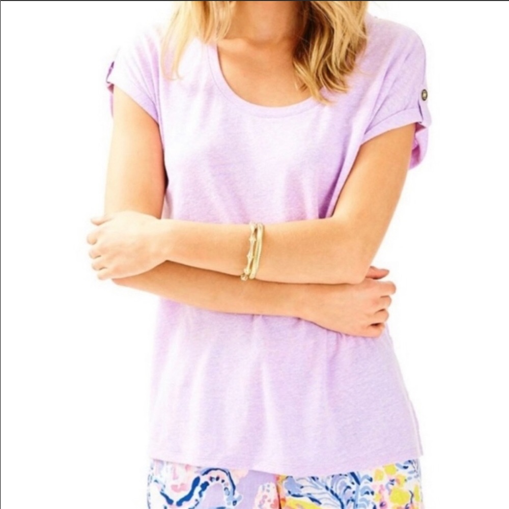 Lilly Pulitzer Lilac Inara Roll Sleeve Top L